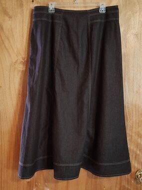 Cato Woman A-Line Skirt Brown Denim Cream Contrast Stitch Flared Modest Size 16W